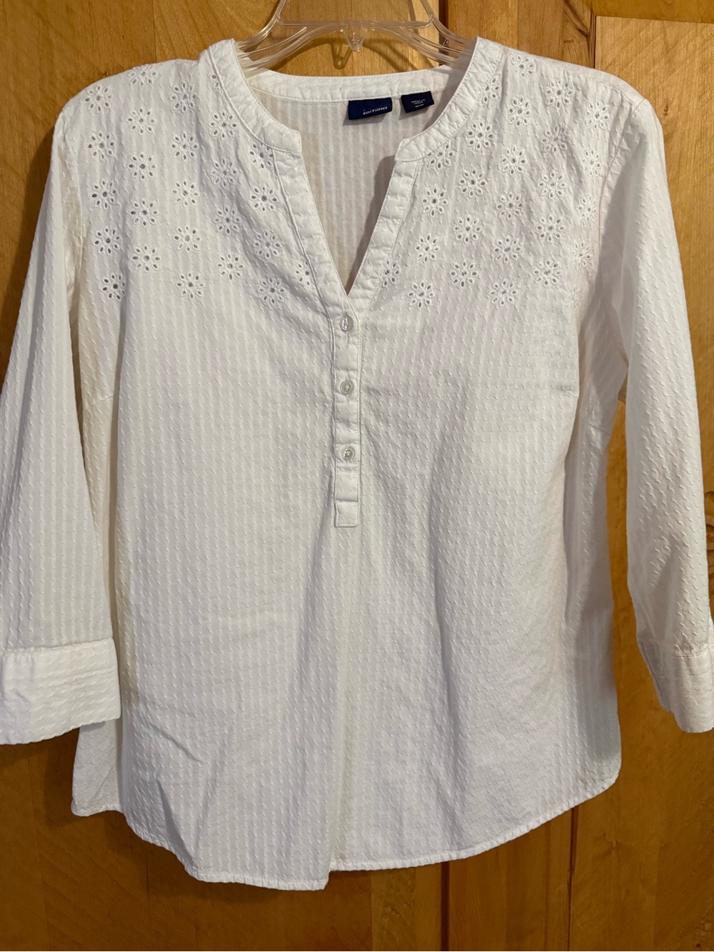 White eyelet style blouse